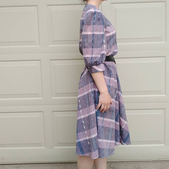 1980s PUFF SLEEVE DRESS 80s plaid M (A4) - image 6