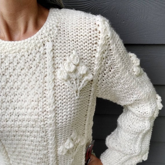 CHUNKY IVORY SWEATER acrylic deadstock 1970's 198… - image 3