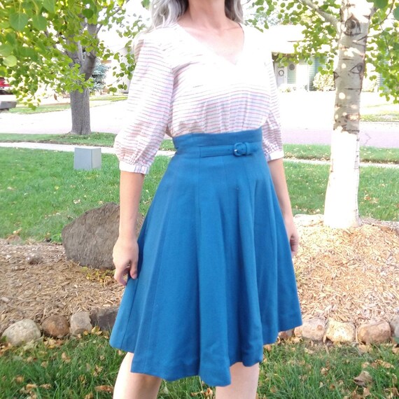 BLUE WOOL 1950's SKIRT high waisted 50's xs (F9) - image 3