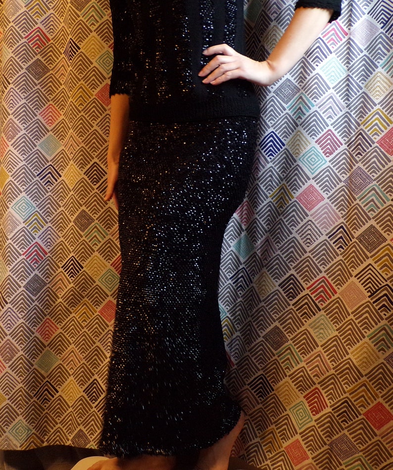 BLACK SEQUIN maxi SKIRT or tube dress 50/'s 60/'s xs S M K5