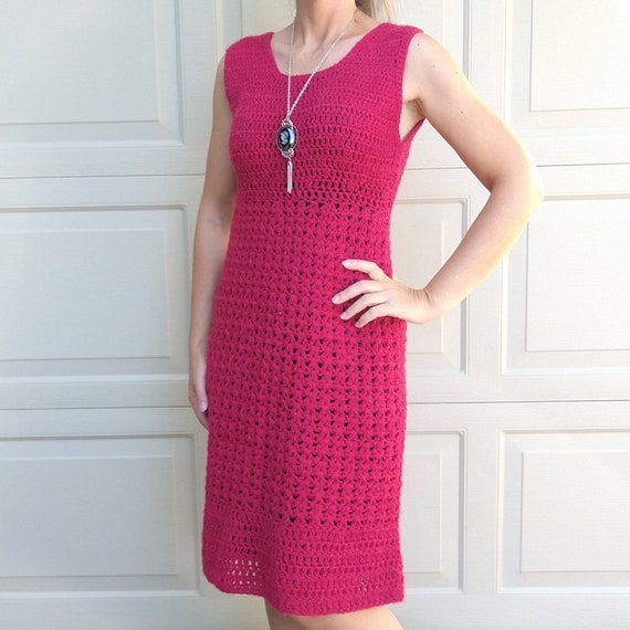 BERRY CROCHETED DRESS 1960s 1970s knit sweater s m