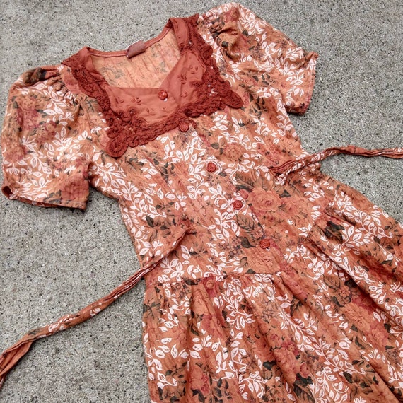 1980's does 1930's FLORAL COTTON DRESS xxs petite