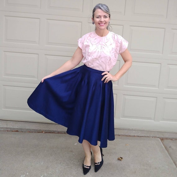 NAVY BLUE 1950's full circle SKIRT 50's S (E2)