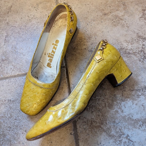 YELLOW MOD PUMPS low heels shoes 60's 1960's 5 (N7)