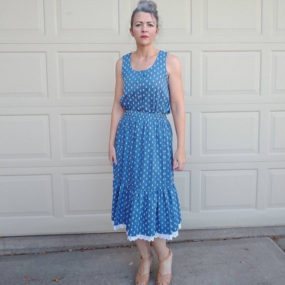 CHAMBRAY SKIRT SET sleeveless top S (H11)