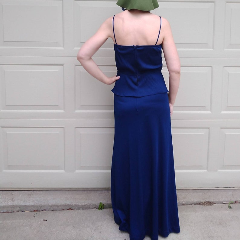 F4 1970s NAVY MAXI DRESS spaghetti strap disco 70s S