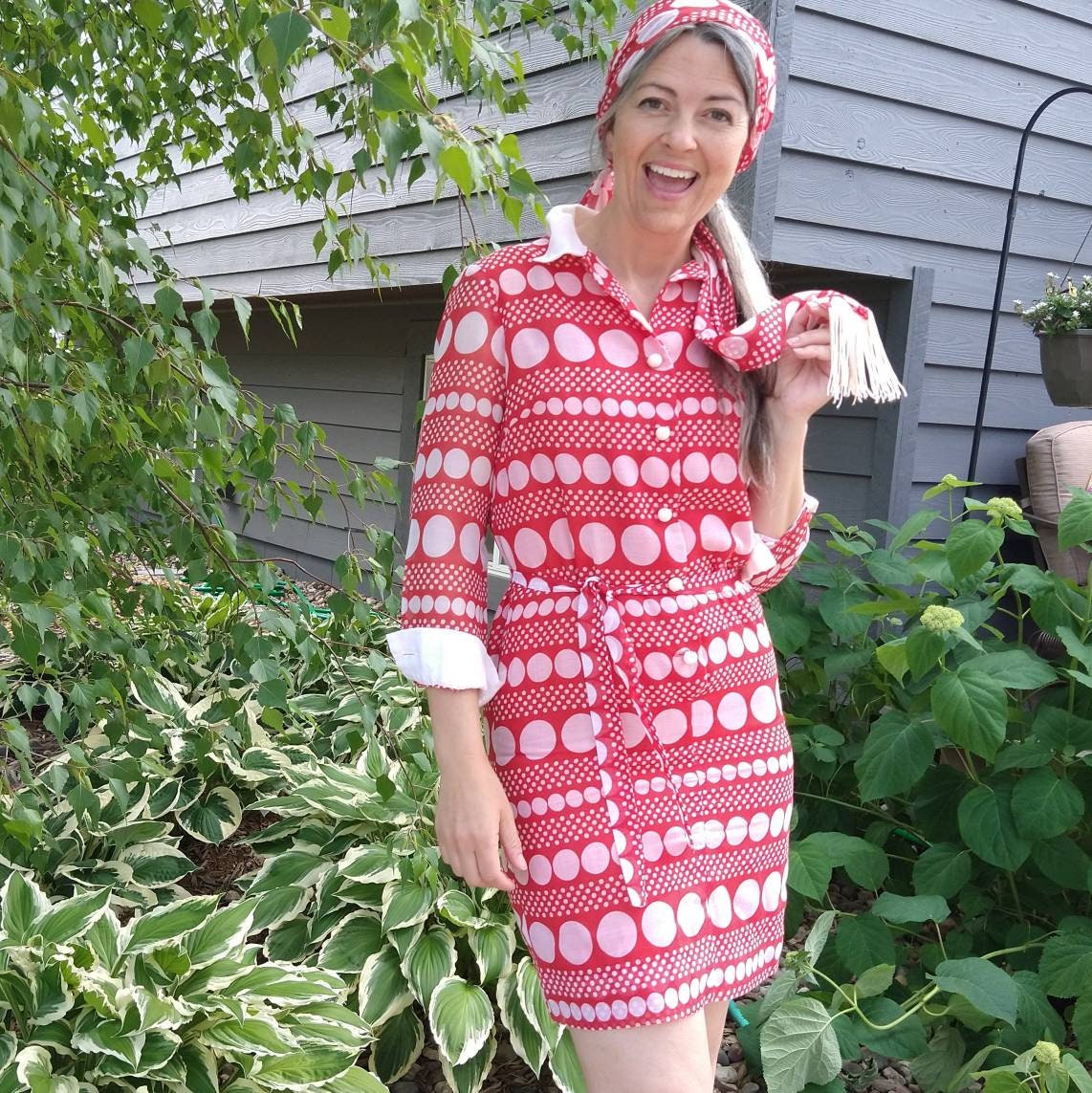 MOD 1960's 1970's POLKADOT shift DRESS S (G8)