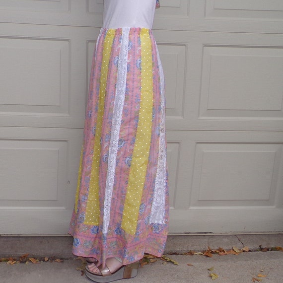 boho PATCHWORK MAXI SKIRT 1970s 70s M - image 8