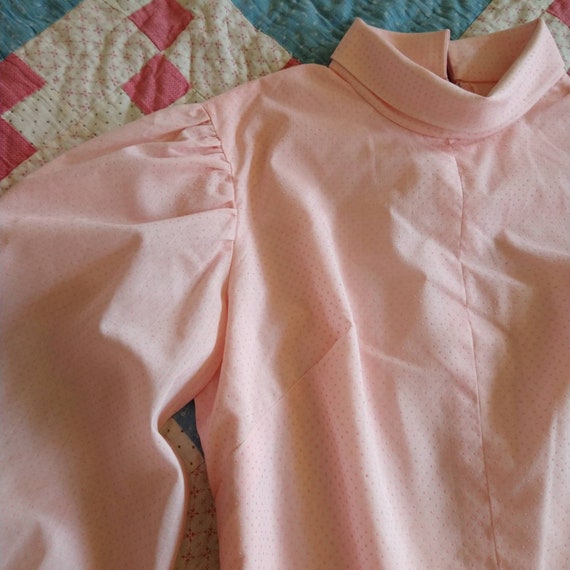 PINK swiss dot LANTERN SLEEVE blouse S (A6) - image 7