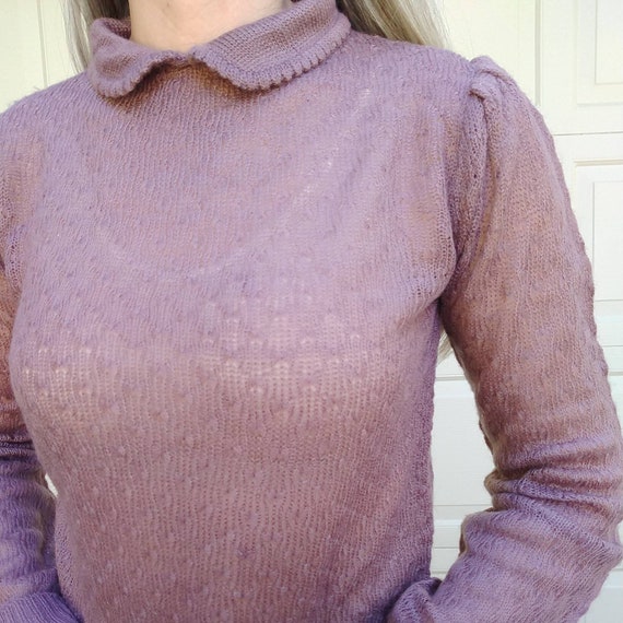 MAUVE SHEER peter pan collar SWEATER 1970's 1980'… - image 2