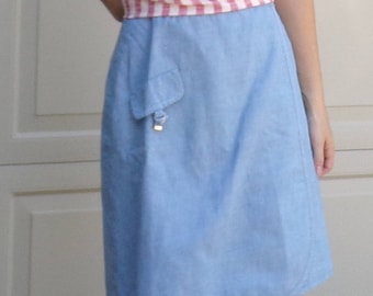 vintage bobbie brooks CHAMBRAY WRAP SKIRT 1960's 60's S (H7)