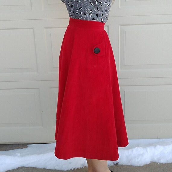 RED CORDUROY SKIRT 1950s 50s by petti xs (D2) - image 7