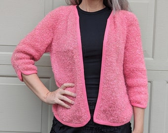 PULL CARDIGAN LOOPY années 60 rose 60's M (O6)