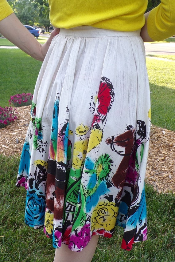 hand painted 1950's MEXICAN CIRCLE SKIRT 50's ful… - image 6