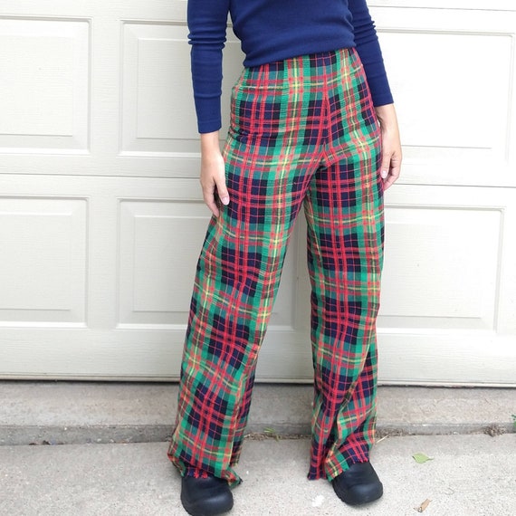 HIGH WAISTED Plaid PANTS Wide Leg S E3 Etsy Canada