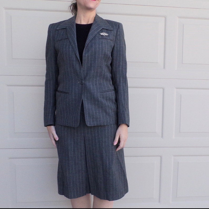 1954 GRAY WOOL SUIT 50's winter skirt set 1950's S K7 image 3