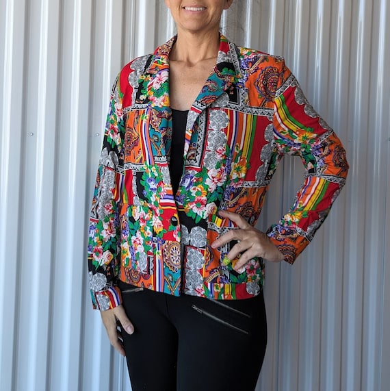BRIGHT RAYON JACKET 1980's 80's S M (02) - image 1