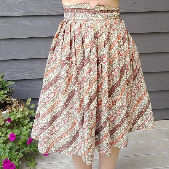 vintage COTTON FULL SKIRT brown orange 1960's 195… - image 2