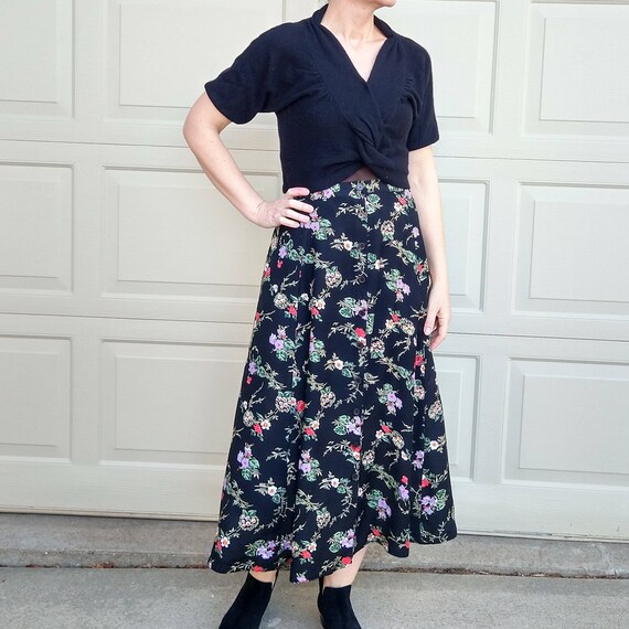 FLORAL MAXI SKIRT 1990's rayon plus size volup 24… - image 2