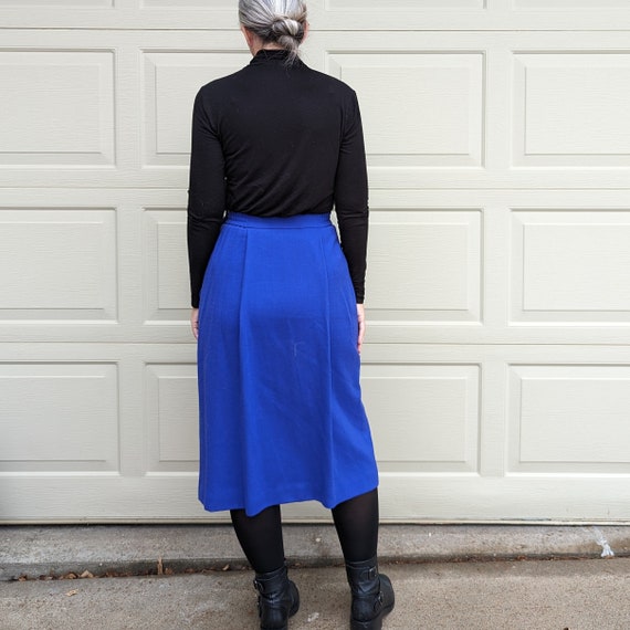 electric blue wool VINTAGE DONCASTER midi SKIRT S… - image 6