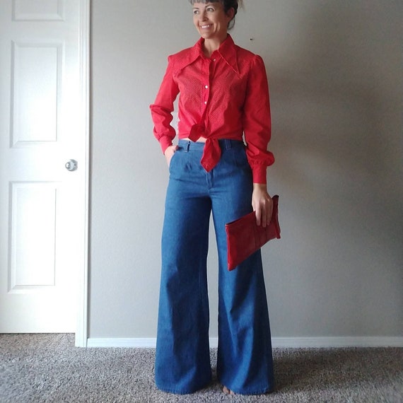 WIDE LEG 1970's JEANS high waist 70's denim S