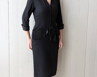FRANKLIN ORIGINALS 1940's black DRESS 40's S (N10)