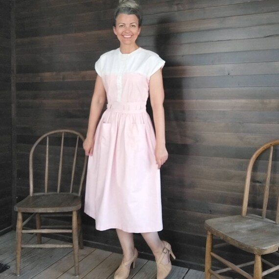 PINK COTTON PIQUE 1950's 50's dress S M (F6) - image 1