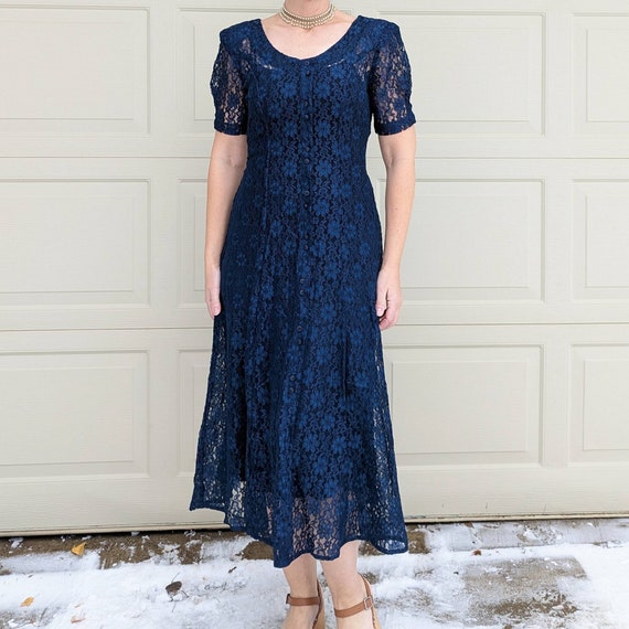 lace flare dress styles 66418: Eyelet Allover Lace Fit and Flare Gown with Scalloped Scooped  Neckline