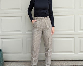 high waisted VINTAGE LINEN TROUSERS 1980's 80's S