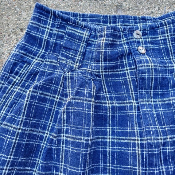 BLUE PLAID SHORTS linen blend high waist S (A10) - image 7