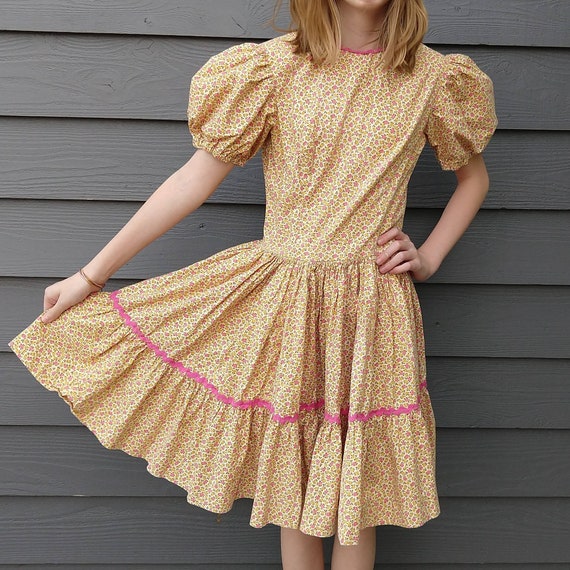 CALICO PRAIRIE DRESS puff sleeves xxs xs teen