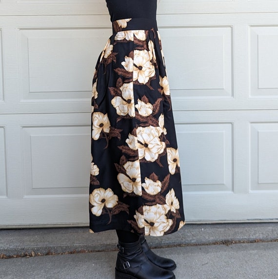 1980's 1990's RAYON MAXI SKIRT floral S M (A10) - image 5