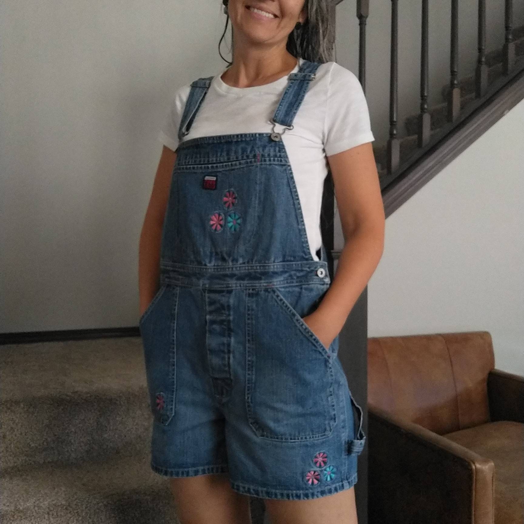 1990's Y2K DENIM OVERALLS SHORTS 90's S M (A12)