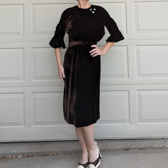 1960's CHOCOLATE BROWN VELVET Dress 60's M (F9) - Etsy
