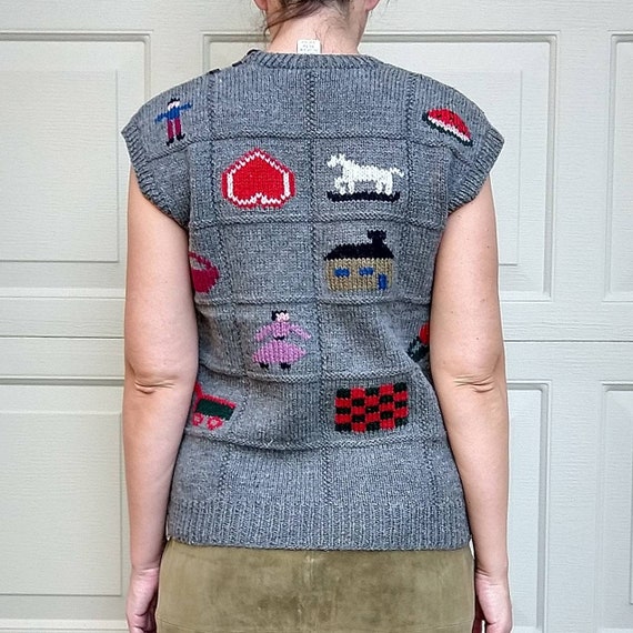 HANDKNIT NOVELTY VEST sleeveless wool sweater S (… - image 6