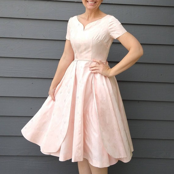 PEACHY PINK party DRESS 1950's 1960's xs