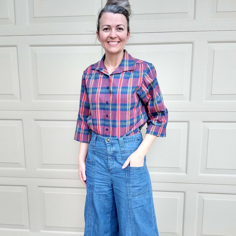 B7 early 1980/'s PLAID BUTTON-DOWN shirt S