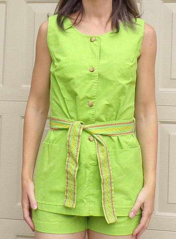 lime green TUNIC SHORTS SET byer 60's 70's xs S (… - image 2