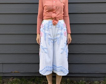 CHENILLE CROPPED HOSE umgearbeitet weites Bein S M (O4)