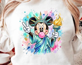 Amerikaans patriottisch png-bestand | Minnie Vrijheidsbeeld aquarel digitale download voor shirt, mok, draagtas en glazen blikje