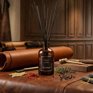 Difusor de varillas Boradoré – Cuero Especiado – Fragancia de lujo para el hogar – Aroma duradero