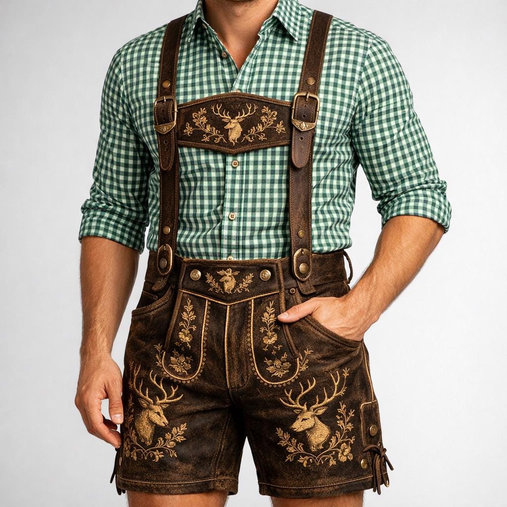 Men's Authentic Bavarian Lederhosen Shorts - Handmade Distressed Suede Leather, Oktoberfest German Outfit