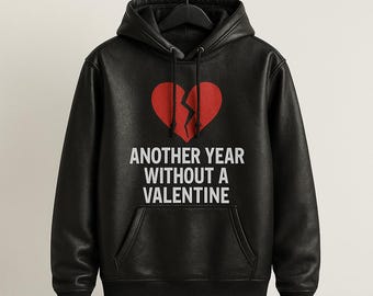 Men’s Black Genuine Leather Hoodie with Broken Heart Graphic – Anti-Valentine Pullover Streetwear Jacket