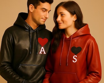 Couple Leather Hoodies with Heart Initials – Personalized His & Hers  Romantic Valentine’s Day Gift