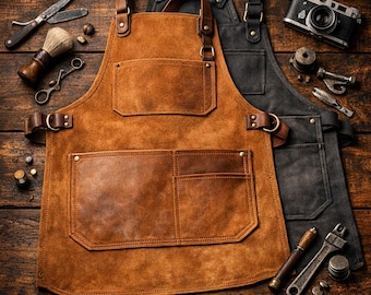 Handmade Leather Work Apron with Pockets – Heavy Duty Carpenter, Barber, Woodworker & Blacksmith Apron