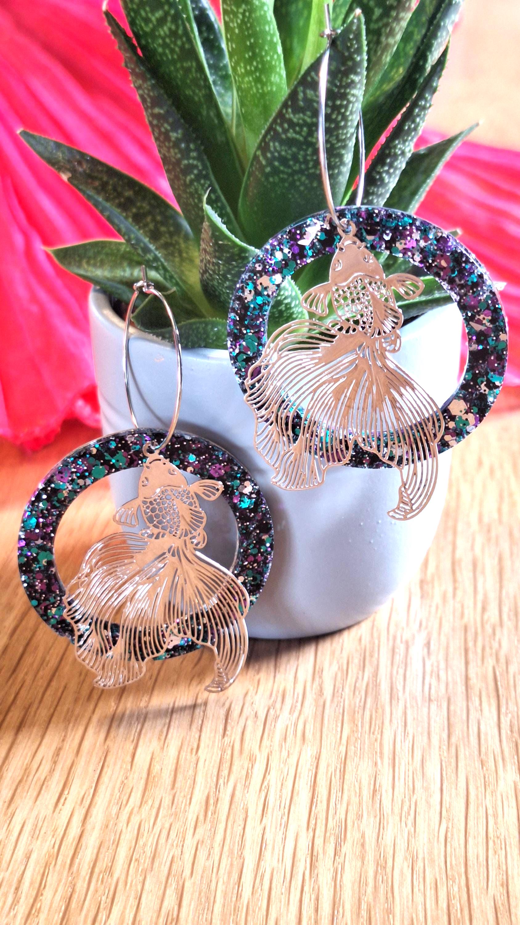 Boucles d'oreilles pendantes flamant rose et coquillages | Nach Bijoux – NACH BIJOUX