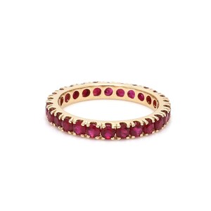 Dainty Ruby Stacking Full Eternity Band: 14k Gold Minimalist Ring July Birthstone