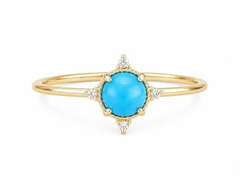 Anillo de compromiso delicado de oro de 14k con turquesa: anillo de promesa minimalista con la piedra de nacimiento de diciembre, regalo para ella.