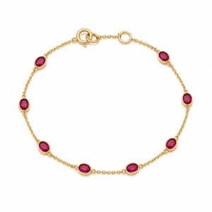 Pulsera de oro de 14k con rubí natural: Pulsera de cadena con engaste de bisel, piedra natal de julio, regalo minimalista.