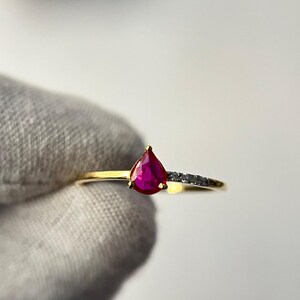Dainty Ruby Diamond Engagement Ring: Yellow 14k Gold Vintage Style Gift for Her